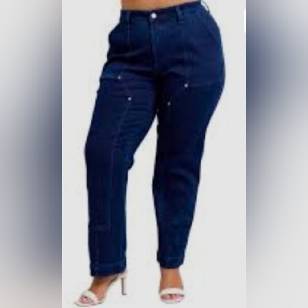 Judy Blue High-Rise Work Wear Knee Patch Straight Dark Blue Jeans Size 22W